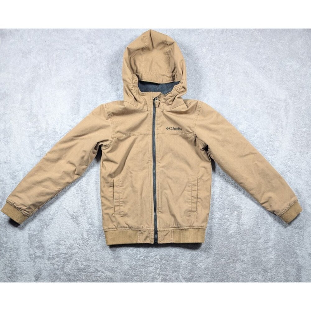 Columbia Utility Jacket Youth Size Medium 10/12 Tan Outdoor Hooded Canvas